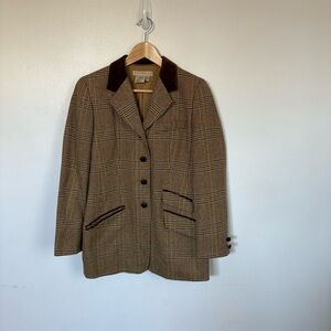 Excursion Brown Plaid‎ Wool Cashmere Blazer Academia Size 2 Vintage Tweed